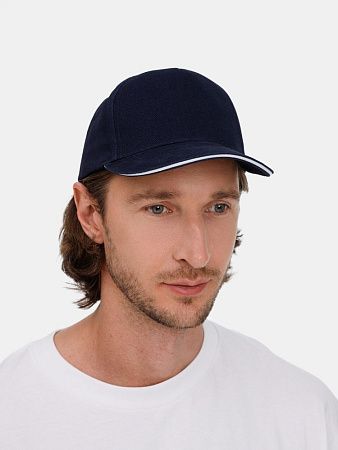 Бейсболка Classic 2.0, темно-синяя с белым кантом