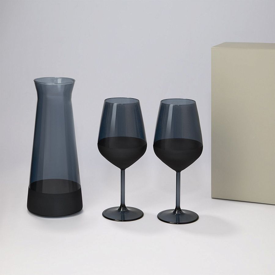 Подарочный набор декантер + 2 бокала для вина Блэк Эдишн (Black Edition) в серой коробке