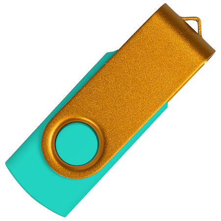 Флеш накопитель USB 2.0 Twister Сolor Mix 16GB, пластик Софт Тач/металл, бирюзовый/золотистый