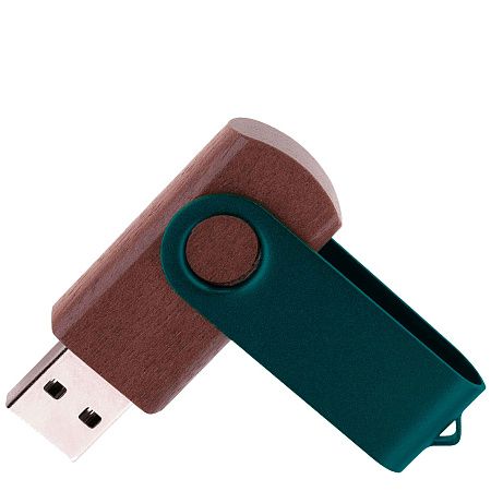 Флешка TWIST WOOD COLOR Темное дерево с зеленым 4014.32.02.64ГБ