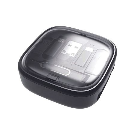 Кабель зарядный выдвижной USB Solid Link 5-в-1 на Lightning, Micro-USB, Type-C «U50» 2,4 A, C to C, Quick Charge с подставкой для телефона, квадратный, черный