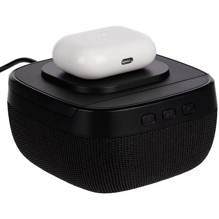 Колонка с беспроводной зарядкой Esca и подсветкой логотипа, черная