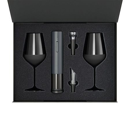 Подарочный набор 2 бокала для вина Блэк Эдишн (Black Edition) + набор для вина Сакраменто (Sacramento) в черной коробке