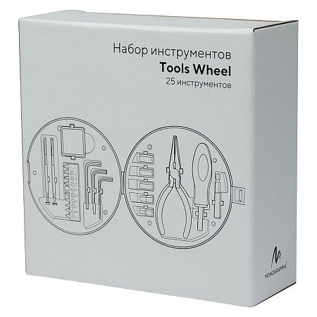 Набор инструментов Tools Wheel, 25 инструментов, серебристо-черное, в пластиковом футляре