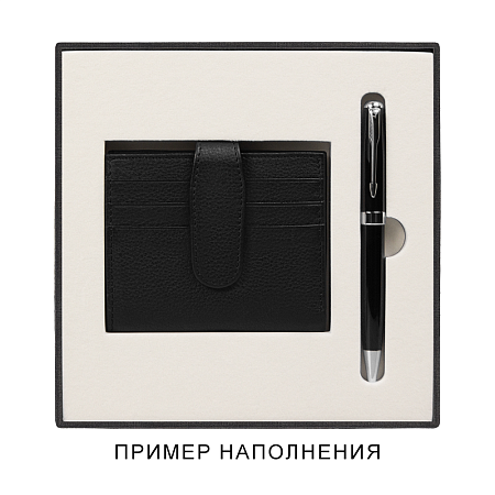 Коробка подарочная, размер 18*18*2 см, Solution Superior Linen, черная,  бежевый ложемент под ручку и прямоугольный предмет