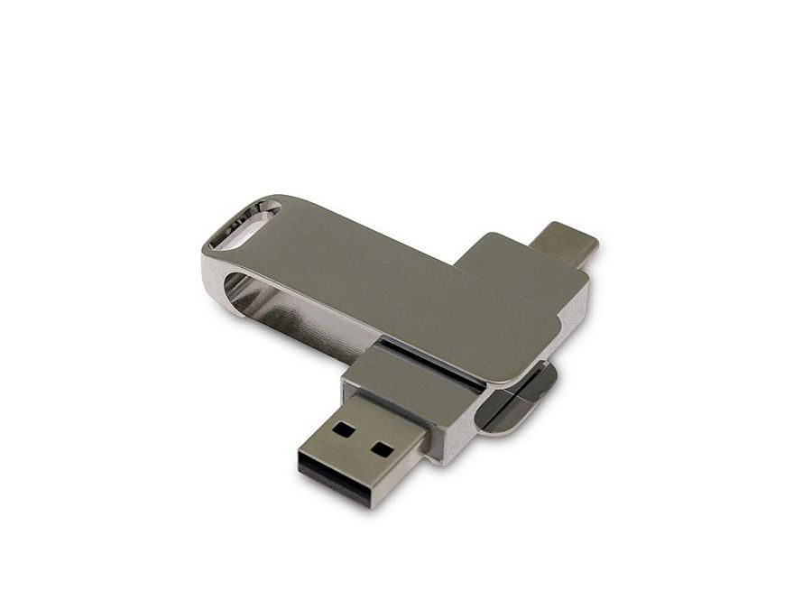 USB 3.0- флешка на 256 Гб с поворотным механизмом и дополнительным разъемом Type-C