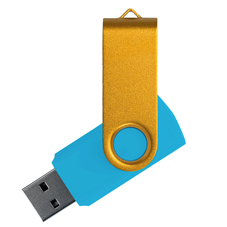 Флеш накопитель USB 2.0 Twister Сolor Mix 16GB, пластик Софт Тач/металл, голубой/желтый