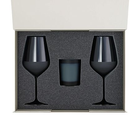 Подарочный набор свеча Энигма (Enigma) + 2 бокала для вина Сапфир (Sapphire) в серой коробке