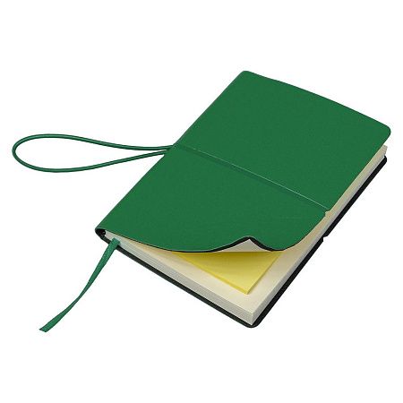 Блокнот А6 Van Diemen, со стикерами, в гибкой обложке c резинкой в линейку, зеленый