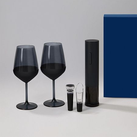 Подарочный набор 2 бокала для вина Блэк Эдишн (Black Edition) + набор для вина Сакраменто (Sacramento) в синей коробке