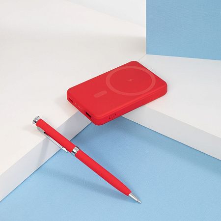 Внешний аккумулятор Ларго PD (Largo PD) 5000mAh с функцией беспроводной зарядки 15W, красный