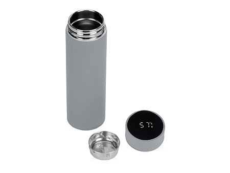 Термос вакуумный стальной Urban двухстеночный с медной изоляцией 450 мл, крышка с дисплеем, серый софт тач