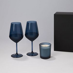 Подарочный набор свеча Энигма (Enigma) + 2 бокала для вина Сапфир (Sapphire) в черной коробке
