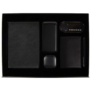 Набор подарочный Solution Prestige Sei (Ежедневник, беспроводной аккумулятор, зарядный кабель, колонка, ручка, обложка для паспорта), черный