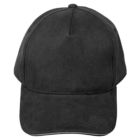 Кепка 5-панельная Oxford 300, c белым сендвичем, черная