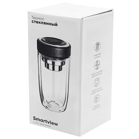 Термос стеклянный с LED-дисплеем Smartview, чёрный
