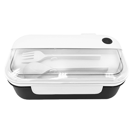 Герметичный контейнер для еды (ланч бокс)  BON VOYAGE Print Sample "Стройтрест", пластиковый, бело-черный, 1100 мл.