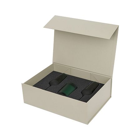 Подарочный набор свеча Энигма (Enigma) + 2 бокала для шампанского Эмеральд (Emerald) в серой коробке