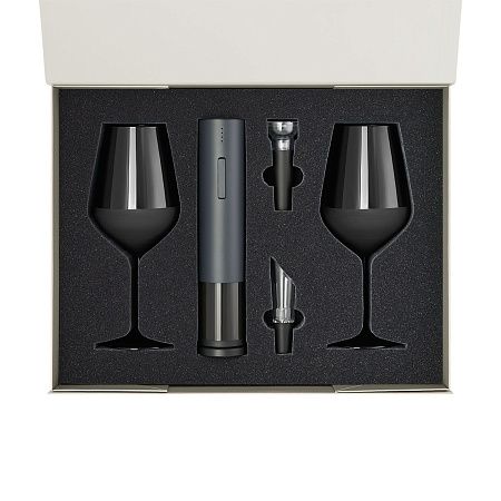 Подарочный набор 2 бокала для вина Блэк Эдишн (Black Edition) + набор для вина Сакраменто (Sacramento) в серой коробке