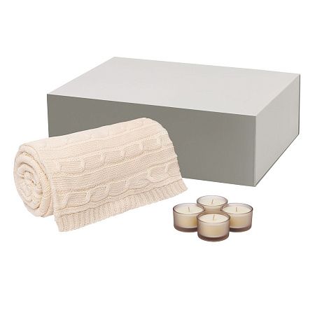 Подарочный набор Сенто (Sento), Фадо (Fado), бежевый (свеча, плед)