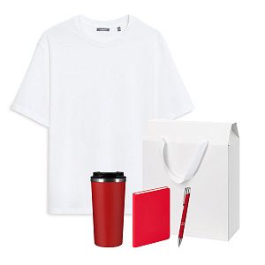 Набор с одеждой Раст (Rust) (футболка, термокружка, ежедневник, ручка), красный/белый, XS/S