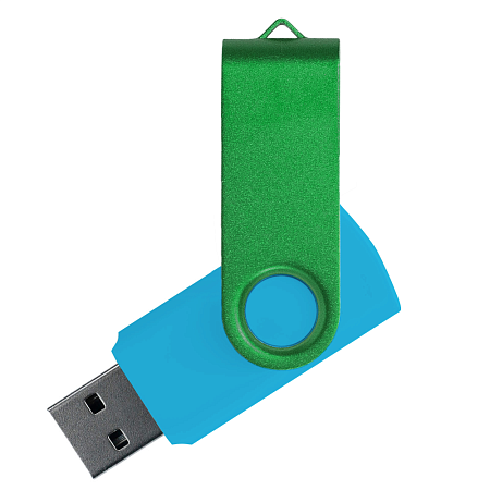 Флеш накопитель USB 2.0 Twister Сolor Mix 16GB, пластик Софт Тач/металл, голубой/зеленый