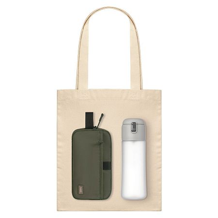 Подарочный набор Бостон (Boston), Капелла (Capella), зеленый/серый (дорожная косметичка, бутылка, шоппер)