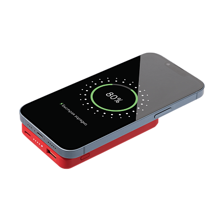 Внешний аккумулятор Ларго PD (Largo PD) 5000mAh с функцией беспроводной зарядки 15W, красный