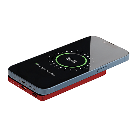 Внешний аккумулятор Атлантис (Atlantis) PD 5000mAh с функцией беспроводной зарядки 15W, красный