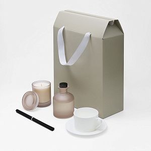 Подарочный набор Мокко, Мизу (Mokko, Mizu), бежевый (чайная пара, свеча, диффузор)