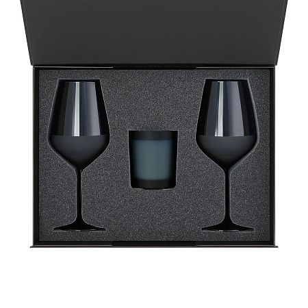 Подарочный набор свеча Энигма (Enigma) + 2 бокала для вина Сапфир (Sapphire) в черной коробке