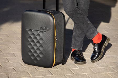 Чемодан складной Rollink Earth 55x40x20 см, 2 колеса, черный/оранжевый