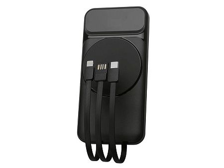 Магнитный беспроводной внешний аккумулятор со встроенными кабелями «Мэни», 10000 мАч