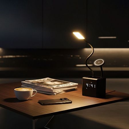 Лампа "Smart Flex" с беспроводным 3в1 (15W) ЗУ с MagSafe, часами, карандашницей и подсветкой логотипа