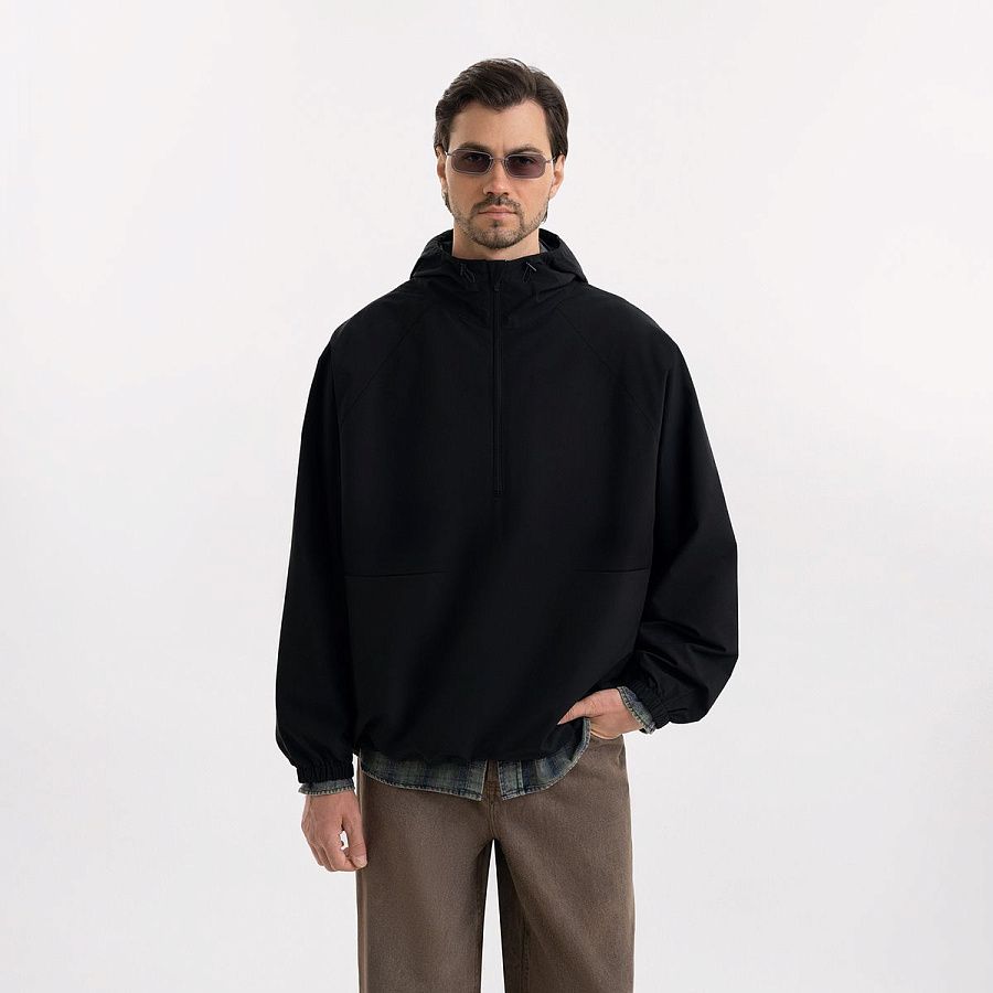 Ветровка (анорак) оверсайз унисекс Риссман (Rissman), черная, размер XS/S