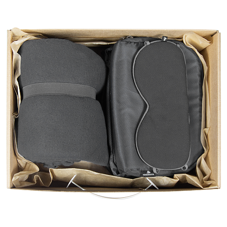 Набор подарочный Solution Prestige Quadro ( дорожный плед, косметичка дорожная Comfort Сity Travel, косметичка дорожная Comfort Avenue, маска для сна ), темно-серый