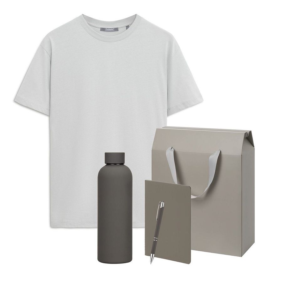 Набор с одеждой Крис (Kris) (футболка, термобутылка, блокнот, ручка), серый, XL