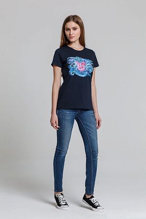 Футболка женская «Ван-Пиг», синяя, размер S