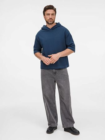 Футболка оверсайз унисекс с капюшоном Neofit, темно-синяя, размер XS/S