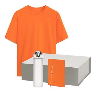 Набор с одеждой Раст Нео (Rust Neo) (футболка, бутылка, ежедневник, ручка), белый/оранжевый, XS/S