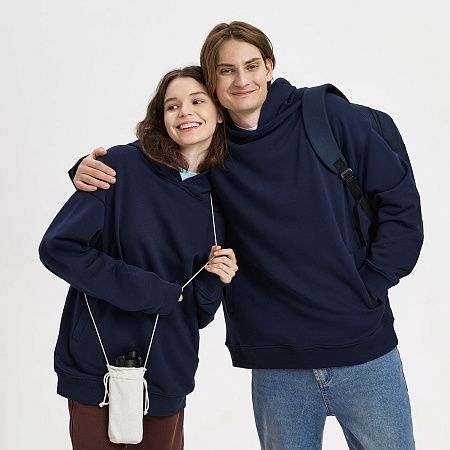 Худи оверсайз унисекс Фьюжн (Fusion), темно-синий, размер XS/S