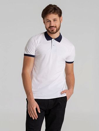 Рубашка поло Prince 190, белая с темно-синим, размер XXL