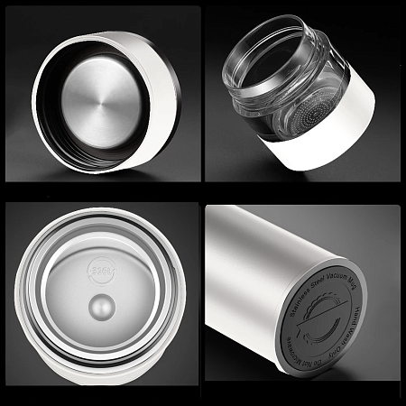 Термос стальной Gulfstream двухстеночный с вакуумной изоляцией 450 мл, крышка с дисплеем, белый, матовый