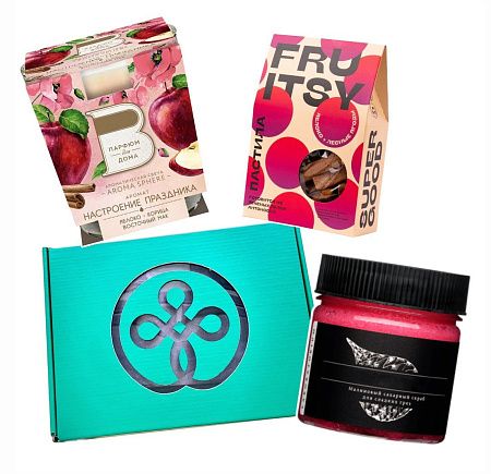 Подарочный набор «Дары природы»: скраб, свеча, пастила, вырезная коробка