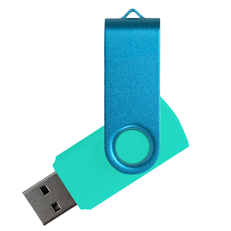 Флеш накопитель USB 2.0 Twister Сolor Mix 16GB, пластик Софт Тач/металл, бирюзовый/голубой