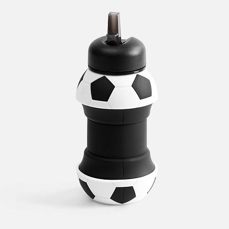 Складная бутылка для воды Football Flex, белая с черным