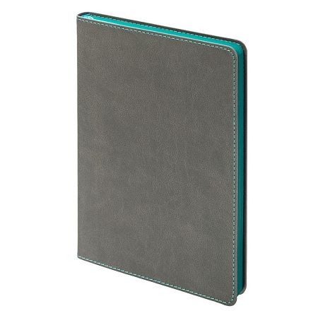 Ежедневник Flexy Latte Color А5, серый с бирюзовым срезом и бирюзовым форзацем, недатированный, в гибкой обложке