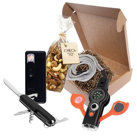 Подарочный набор "Camper": нож, зажигалка, компас, смесь орехов