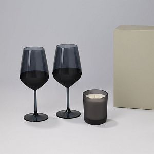 Подарочный набор свеча Энигма (Enigma) + 2 бокала для вина Блэк Эдишн (Black Edition) в серой коробке