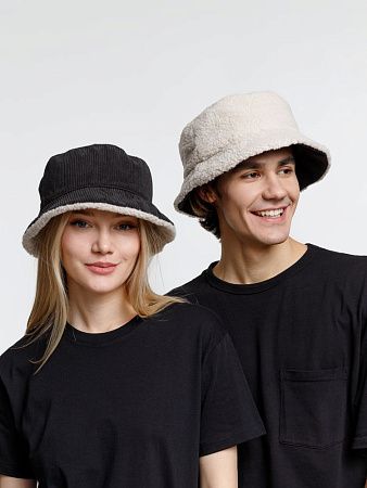 Панама Bucket двусторонняя утепленная, темно-серая с бежевым, размер S/M